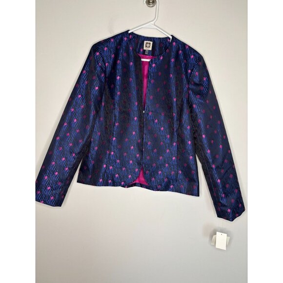 ANNE KLEIN NEW Dahlia Cropped Pant Suit Women 14 Royal Pink Animal $228 retail - Picture 3 of 13